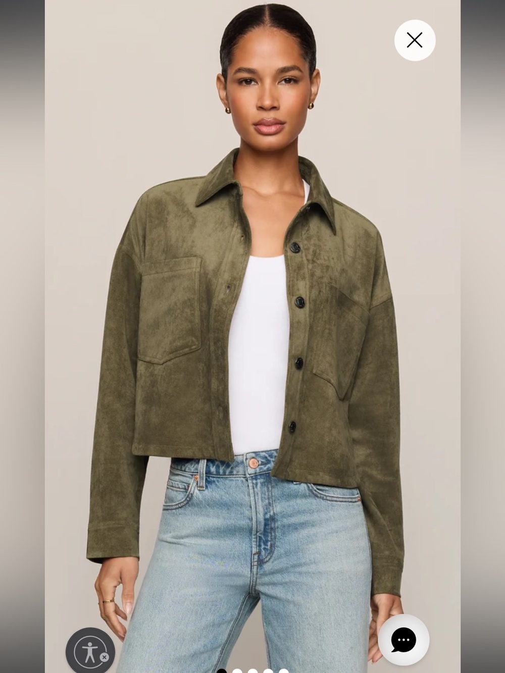 z supply all day cropped green faux suede collared button front jacket small NEW